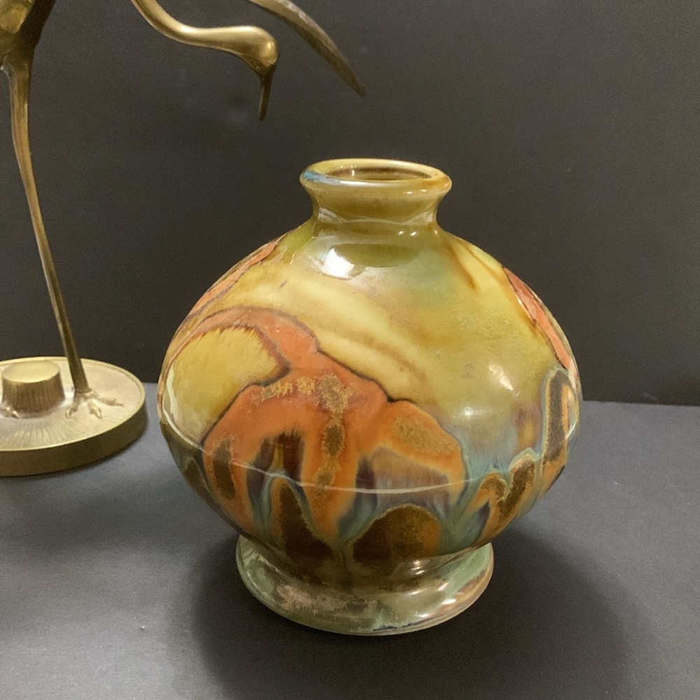 Vintage Studio Pottery Drip Glaze Flower Bud Vase 2001